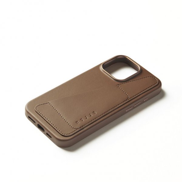 Mujjo iPhone 16 Pro Max Cover Full Leather Wallet Case Dark Tan