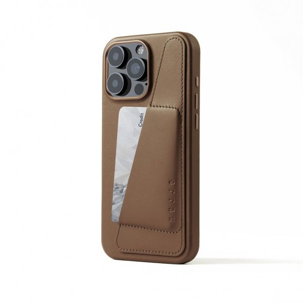 Mujjo iPhone 16 Pro Max Cover Full Leather Wallet Case Dark Tan
