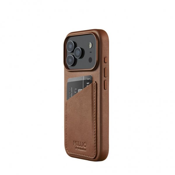 Mujjo iPhone 17 Pro Cover Full Leather Wallet Case MagSafe Tan