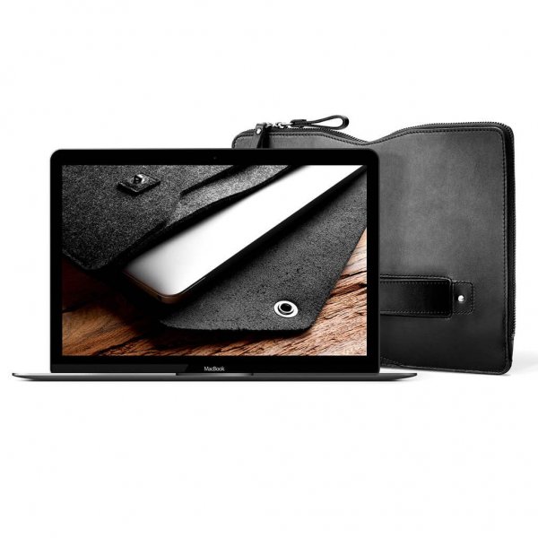Mujjo MacBook Carry-On Folio Sleeve 12" Sort