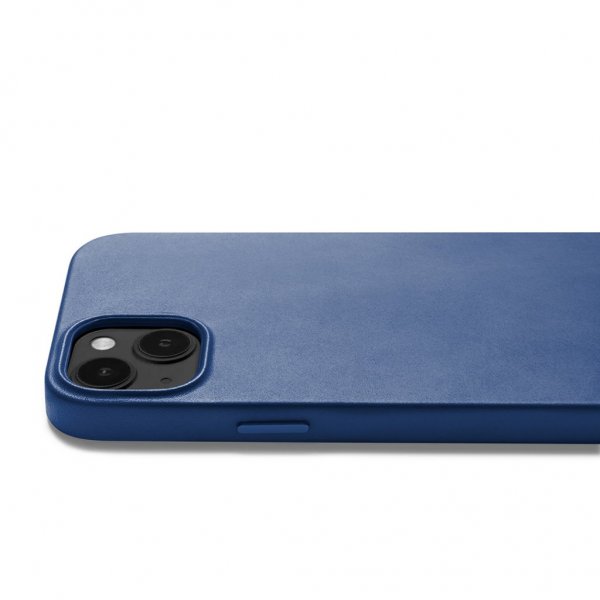Mujjo iPhone 14 Plus Cover Full Leather Case MagSafe Monaco Blue