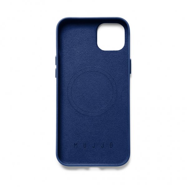 Mujjo iPhone 14 Plus Cover Full Leather Case MagSafe Monaco Blue