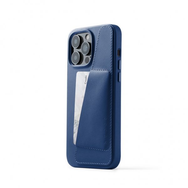 Mujjo iPhone 14 Pro Max Cover Full Leather Wallet Case Monaco Blue