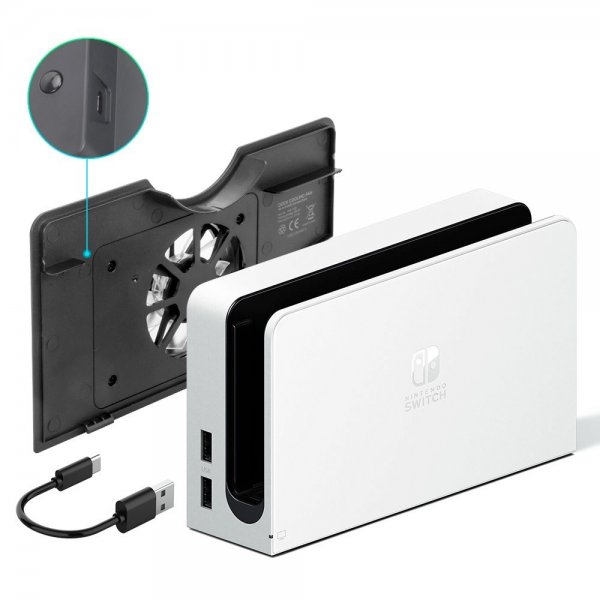 Dobe Nintendo Switch OLED Køleblæser Blåt Lys Sort
