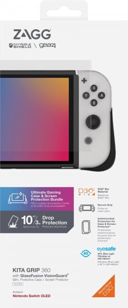 Gear4 Nintendo Switch OLED Etui med Skærmbeskytter Kita Grip 360 Clear
