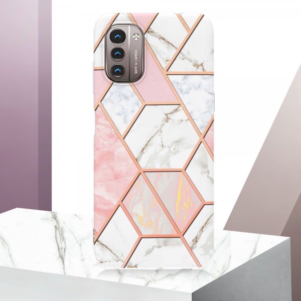 Nokia G11/G21 Cover Marmor Mønster Rosa Hvid