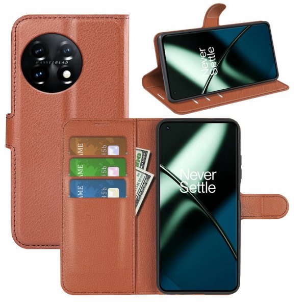 OnePlus 11 Etui Litchi Brun