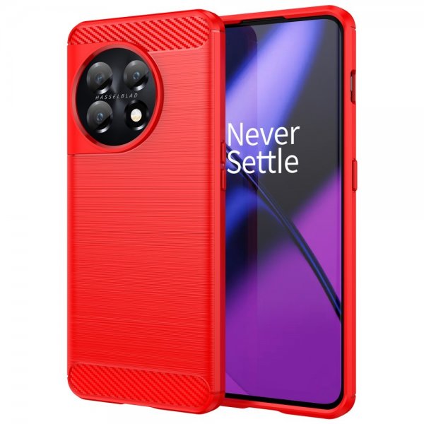 OnePlus 11 Cover Børstet Kulfibertekstur Rød
