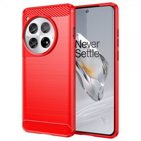 OnePlus 12 Cover Børstet Kulfibertekstur Rød