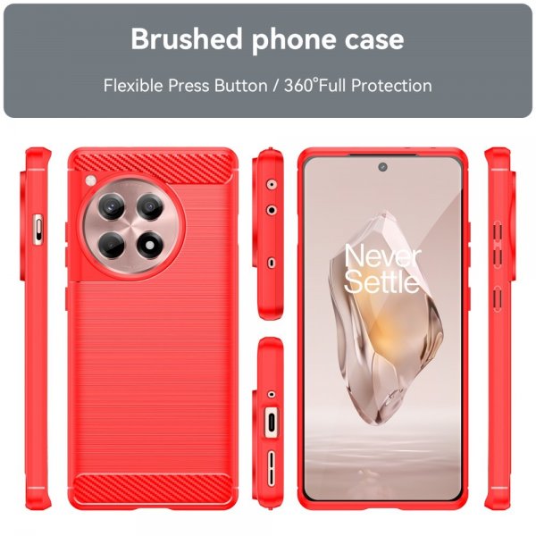 OnePlus 12R Cover Børstet Kulfibertekstur Rød