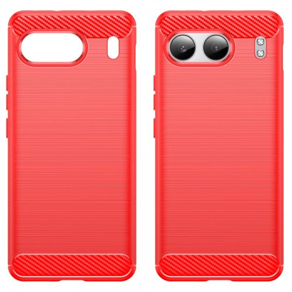 OnePlus Nord 4 Cover Børstet Kulfibertekstur Rød