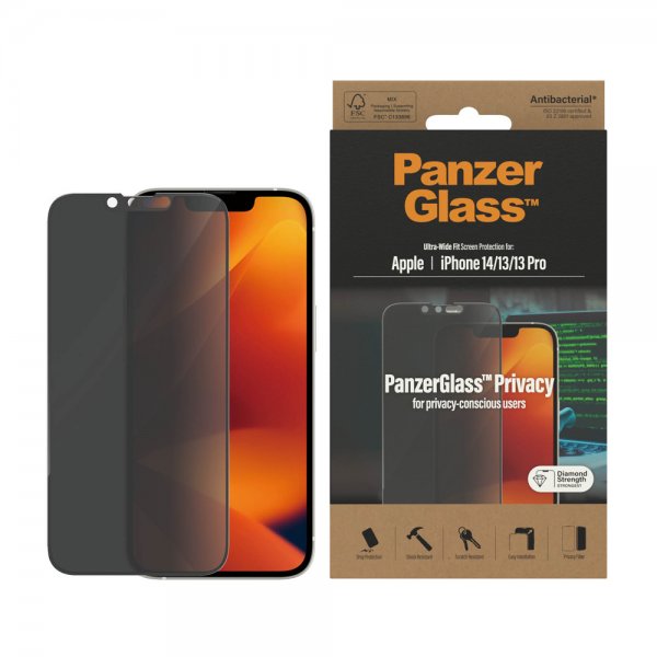 PanzerGlass iPhone 13/iPhone 13 Pro/iPhone 14 Skærmbeskyttelse Ultra-Wide Fit Privacy
