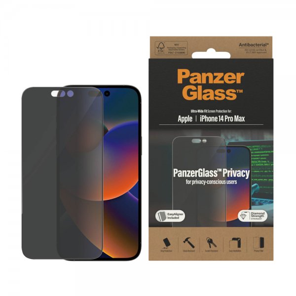 PanzerGlass iPhone 14 Pro Max Skærmbeskyttelse Ultra-Wide Fit Privacy EasyAligner