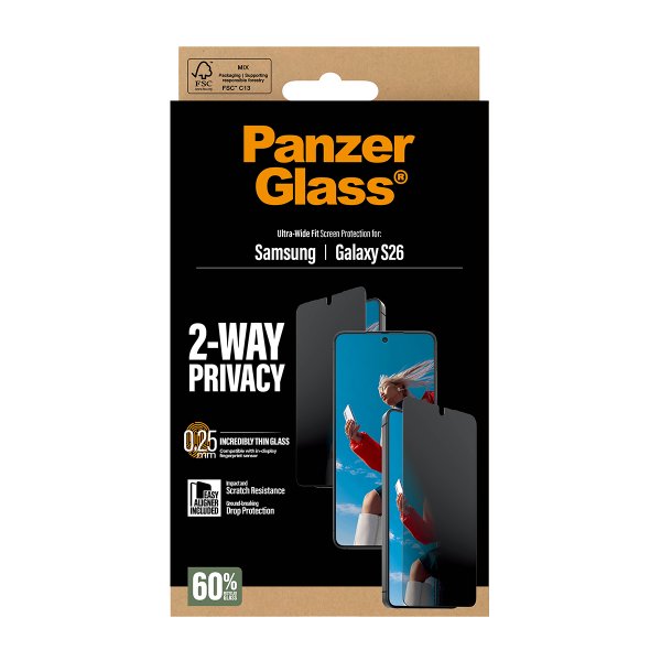 PanzerGlass Samsung Galaxy S26 Skærmbeskyttelse Ultra-Wide Fit Privacy EasyAligner