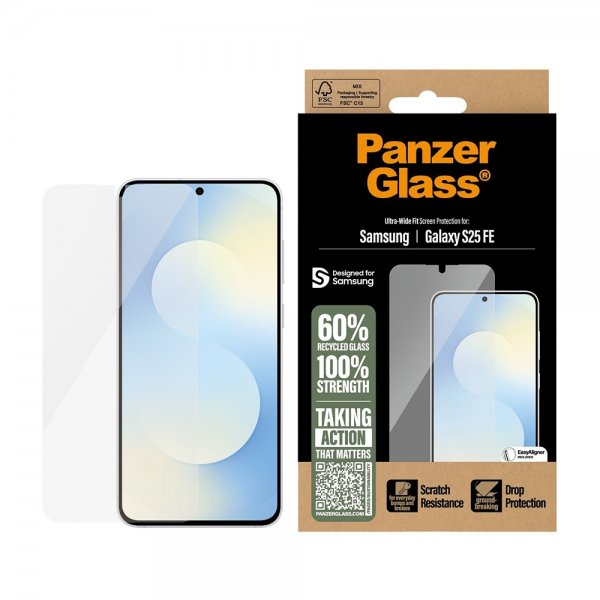 PanzerGlass Samsung Galaxy S25 FE Skærmbeskyttelse Ultra-Wide Fit EasyAligner