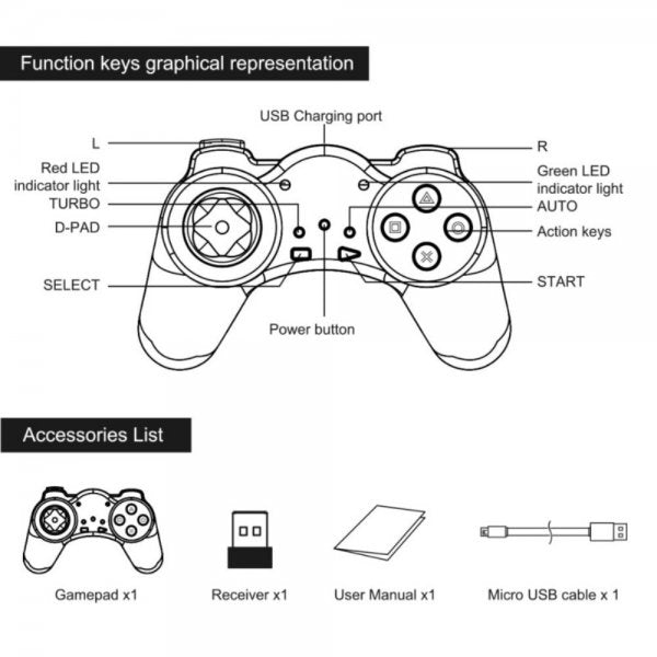 Ipega PlayStation Classic Mini Trådløs Spilcontroller
