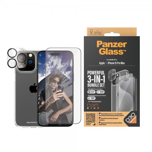PanzerGlass iPhone 15 Pro Max 3-i-1 Bundle Sæt