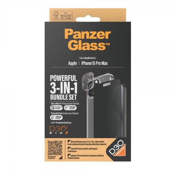 PanzerGlass iPhone 15 Pro Max 3-i-1 Bundle Sæt Privacy