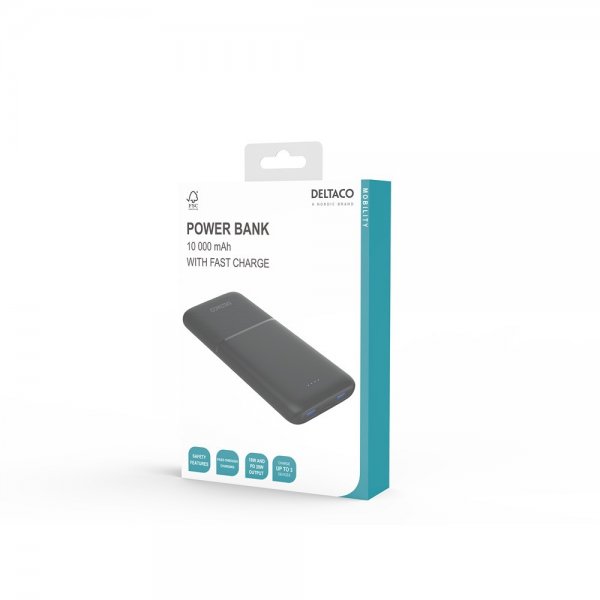 Deltaco Powerbank 10 000 mAh Fast Charge 20W Sort