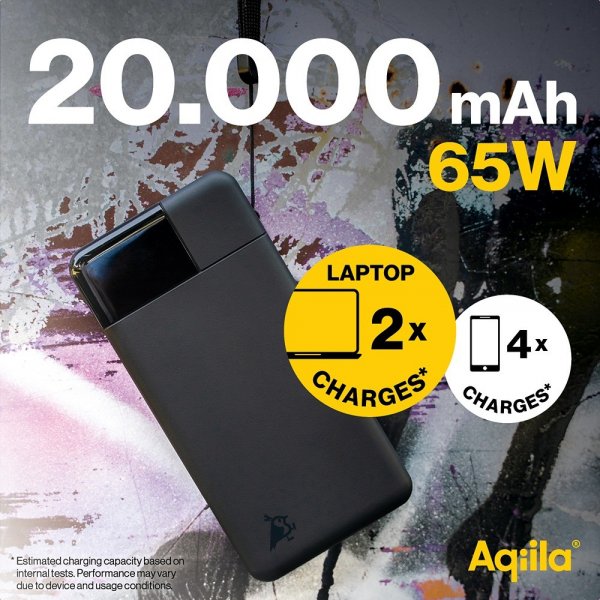 Aqiila Powerbank Powerbird B20+ 20 000 mAh 65W Sort