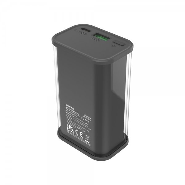 Deltaco Powerbank Transparent 10.000 mAh Hurtig Opladning Sort