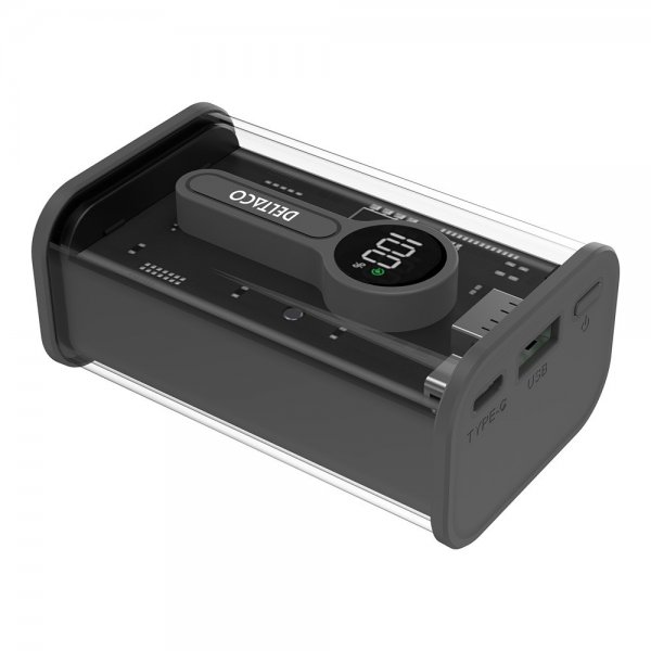 Deltaco Powerbank Transparent 10.000 mAh Hurtig Opladning Sort