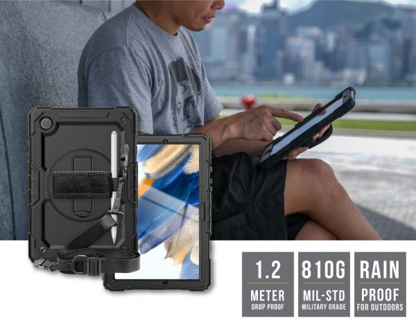 Armor-X Samsung Galaxy Tab A8 Cover Vandafvisende Robust Etui Håndrem Kickstand