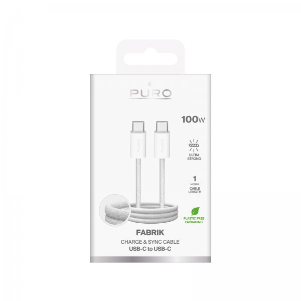 Puro Kabel Fabrik 2.0 100W USB-C til USB-C 1m Hvid