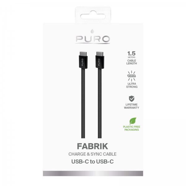 Puro Kabel Fabrik 2.0 60W USB-C til USB-C 1.5m Sort
