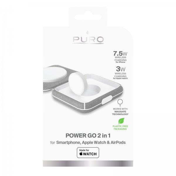 Puro Trådløs Oplader Power Go 2-i-1 MagSafe Hvid
