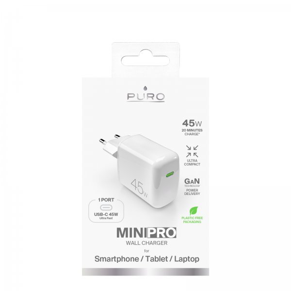 Puro Laddare MiniPro GaN 45W USB-C Hvid
