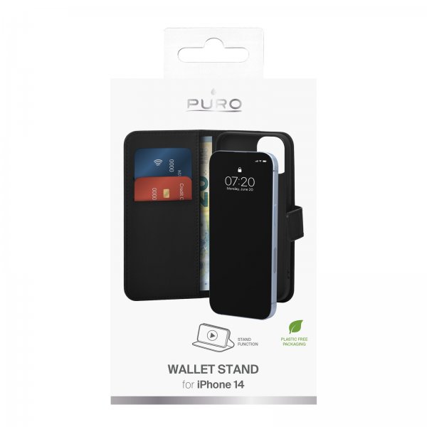 Puro iPhone 14 Cover Pung Stativ Sort