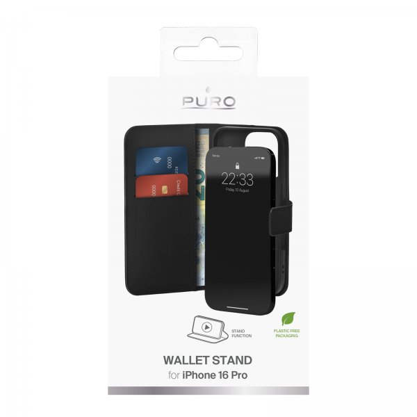 Puro iPhone 16 Pro Cover Wallet Stand Sort