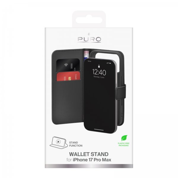 Puro iPhone 17 Pro Max Cover Wallet Stand Sort
