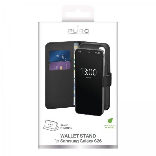 Puro Samsung Galaxy S26 Etui Wallet Stand Sort