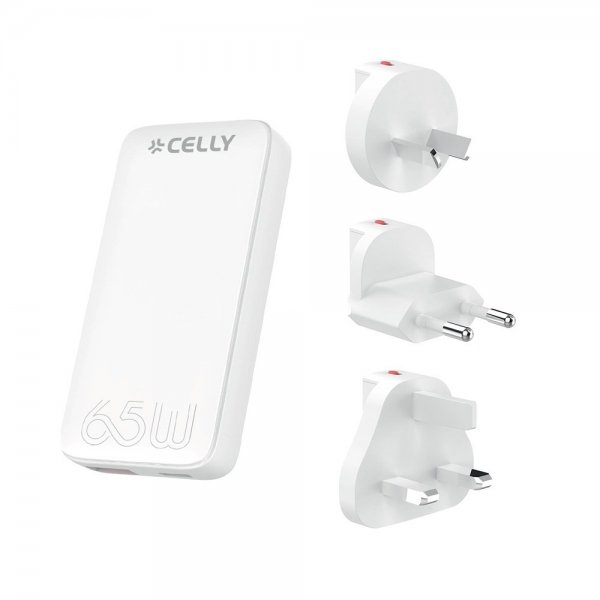 Celly Rejselader Travel GaN 65W USA/UK/EU/AUS Hvid