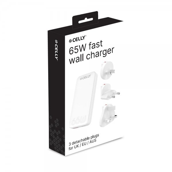 Celly Rejselader Travel GaN 65W USA/UK/EU/AUS Hvid