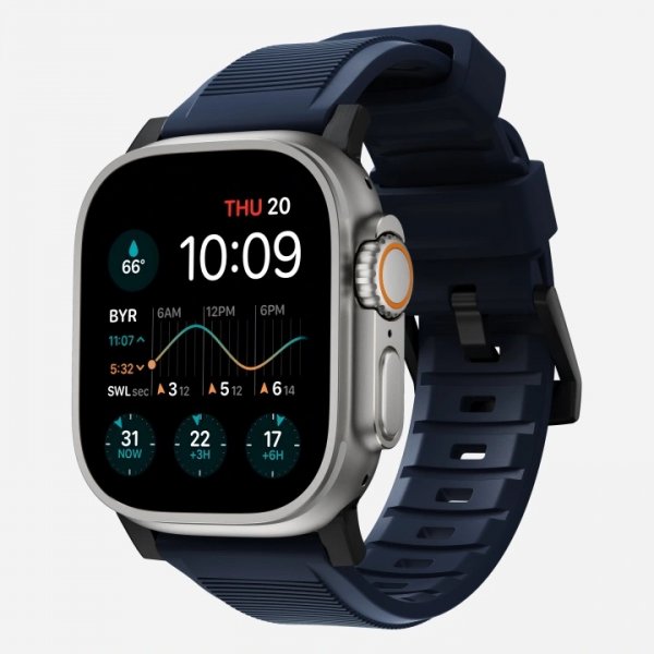 Nomad Apple Watch 44/45/46mm/Apple Watch Ultra rem Rugged Band Black Hardware Atlantic Blue