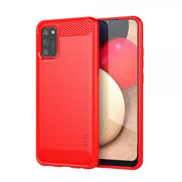 Mofi Samsung Galaxy A02s Cover Børstet Kulfibertekstur Rød