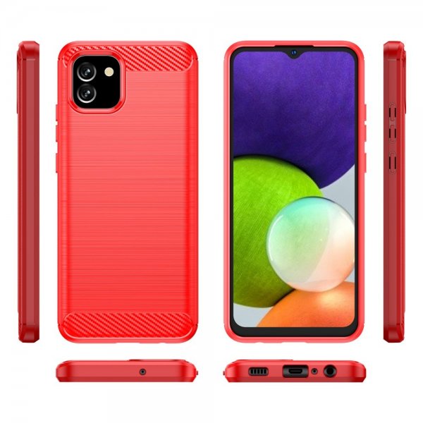 Samsung Galaxy A03 Cover Børstet Kulfibertekstur Rød
