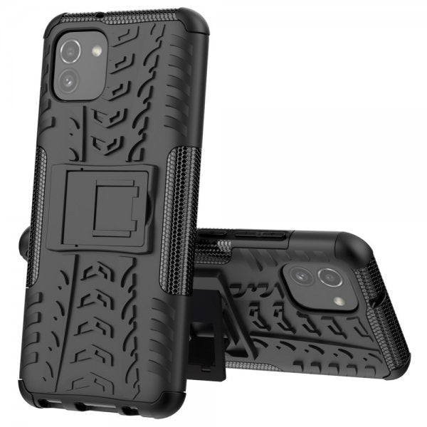 Samsung Galaxy A03 Cover Dækmønster Stativfunktion Sort