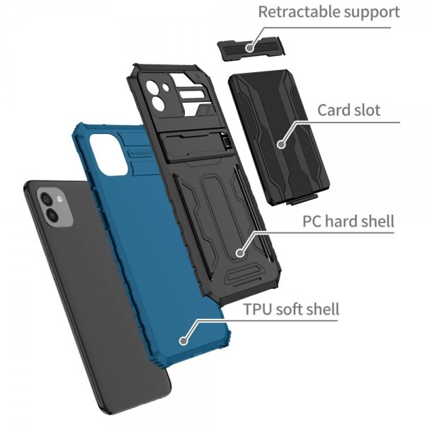 Samsung Galaxy A03 Cover Kamerabeskyttelse Kortlomme Stativfunktion Blå
