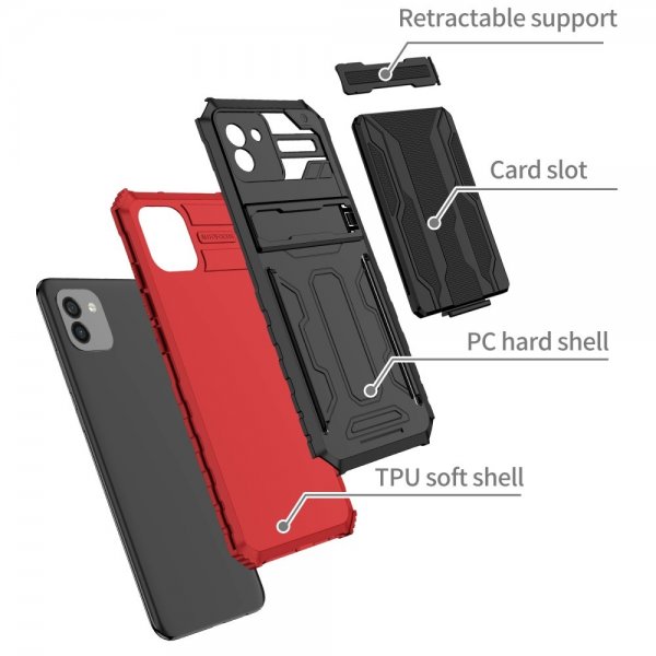 Samsung Galaxy A03 Cover Kamerabeskyttelse Kortlomme Stativfunktion Rød