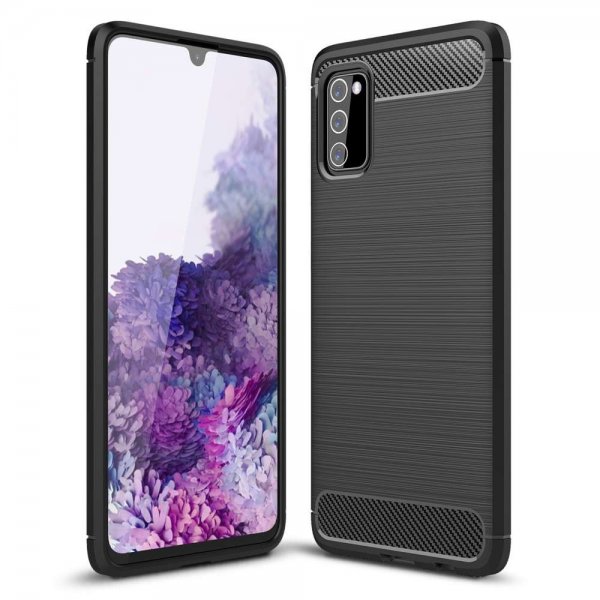 Samsung Galaxy A03s Cover Børstet Kulfibertekstur Sort