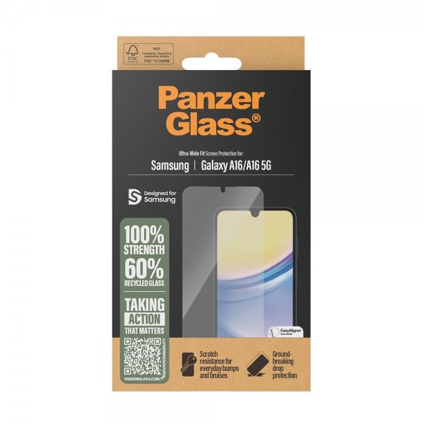 PanzerGlass Samsung Galaxy A16 Skærmbeskyttelse Ultra-Wide Fit EasyAligner