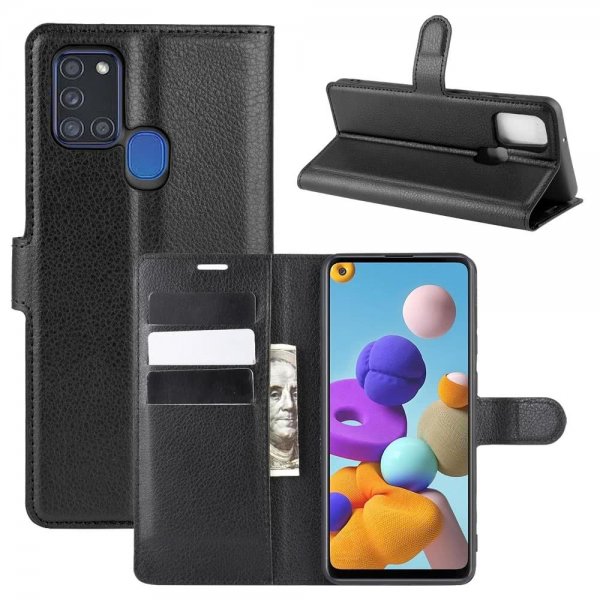 Samsung Galaxy A21s Etui Litchi Sort