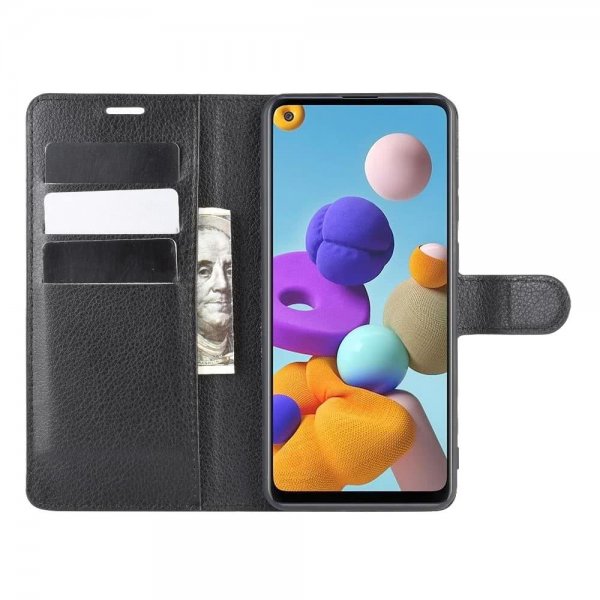Samsung Galaxy A21s Etui Litchi Sort