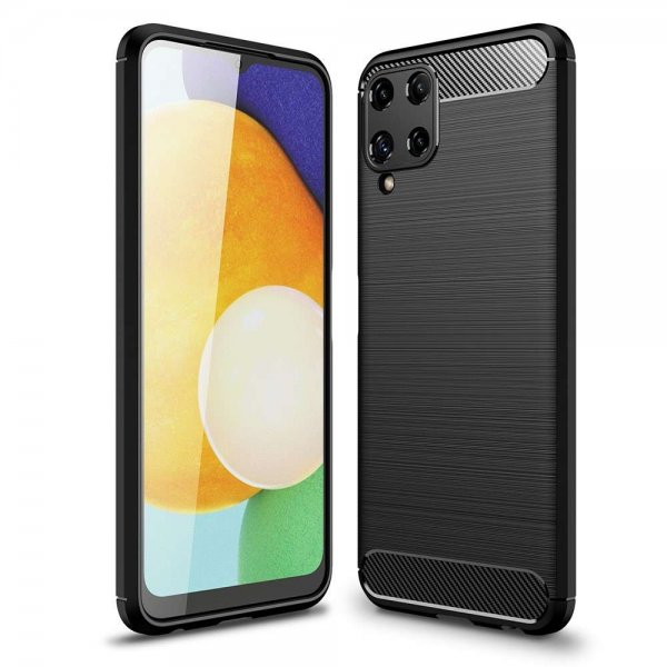 Samsung Galaxy A22 4G Cover Børstet Kulfibertekstur Sort