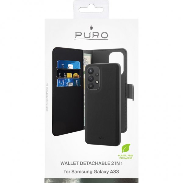 Puro Samsung Galaxy A33 5G Etui 2 i 1 Pungcover Aftageligt Cover Sort