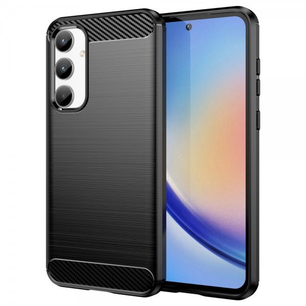 Samsung Galaxy A35 Cover Børstet Kulfibertekstur Sort